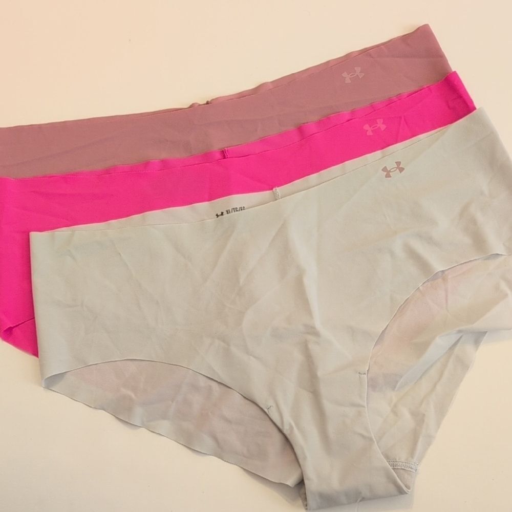 NWOT Under Armour Pure Stretch Hipster Panties Pink Grey Seamless No Show - XL